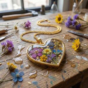 Epoksi Reçine Kalp Model Metal Kolye Ve Takı Ucu